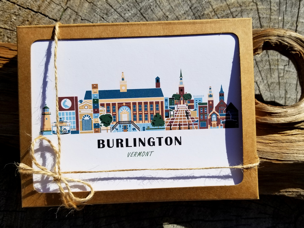 Burlington Vermont Cityscape | Blank Note Card Set | 6 A2 Cards + Envelopes